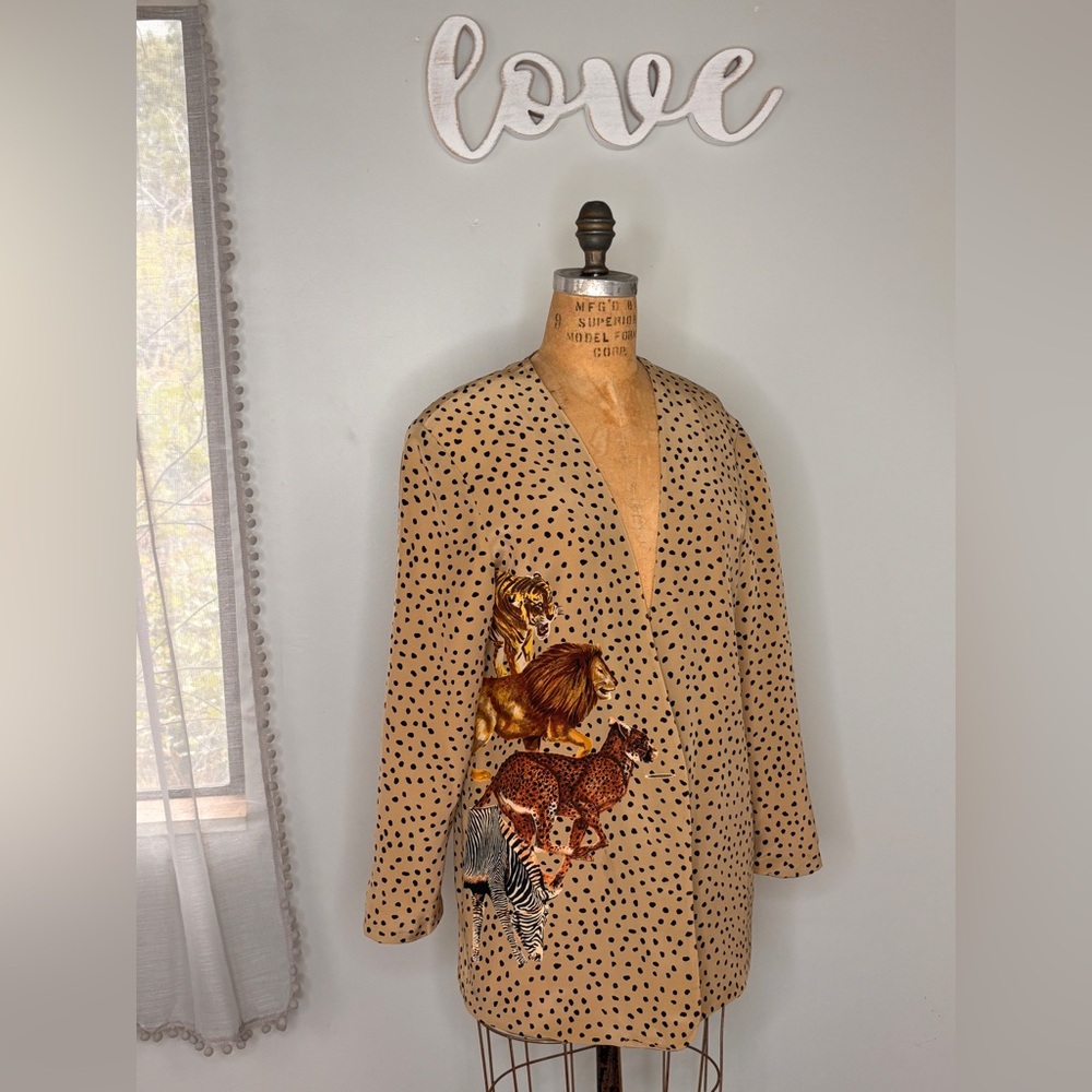 1990s Vintage Adam Douglass for Adriana Papell 100% Silk Blazer Animal size S